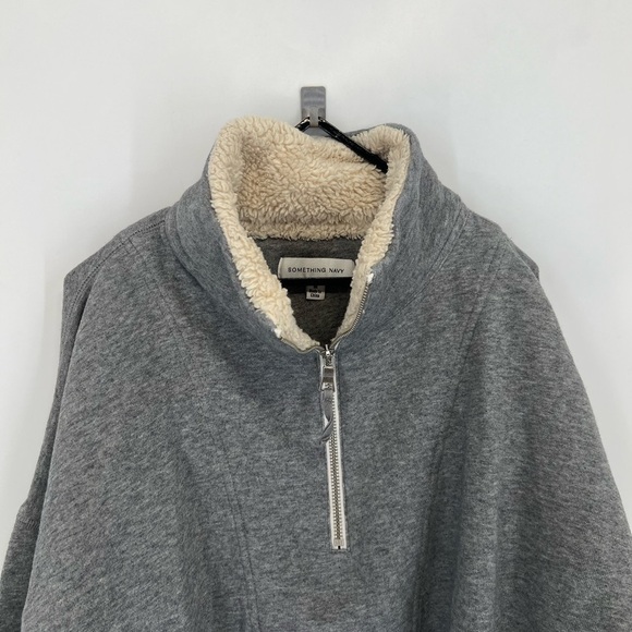 Something Navy Quarter Zip Sherpa Collar Sweatshirt In Heather Grey - Picture 1 of 7
